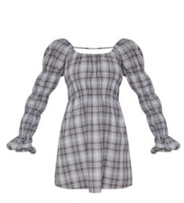 Pretty Little ThingGrey Check Print Elastic Long Sleeve Shift Dress NWT SZ 10