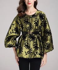 Jerry T Women's Lime & Black Floral Jacket With Belt 2x 22 24 Plus Size New Nwt