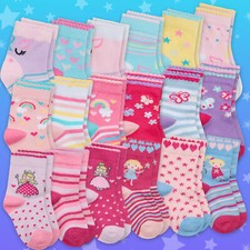 *Newborn Baby Girls Unicorn Socks Cotton Rich Cute Scallop Edge 3 6 Pairs Bundle