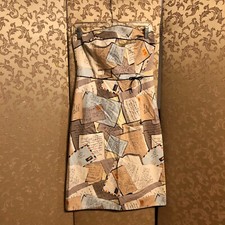 J. Crew Vintage Beige Blue Multi-Color Postcard Strapless Dress Size 4