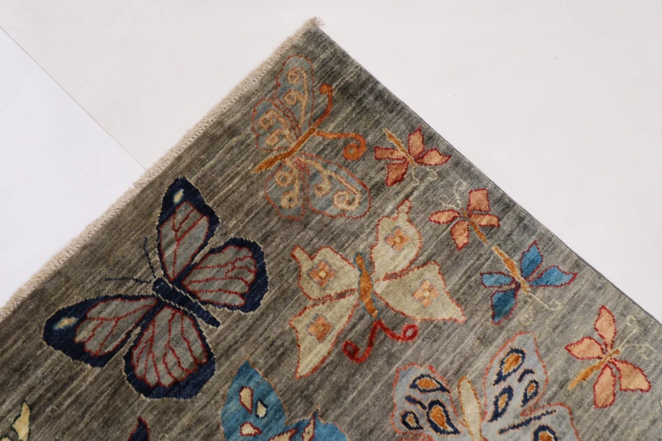 6x8 ft Butterfly Gray Area Rug Afghan Hand Knotted rug bedroom living room rug - Image 4 of 4