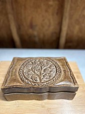 Wood Box Tree of Life Carved Decorative 9  Jewelry Trinket Storage Chest