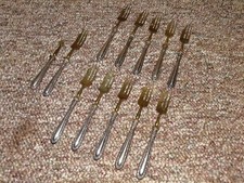 ANTIQUE BRASS & 800 SILVER COCKTAIL APPETIZER FORKS – SET OF 11 + 1 piece