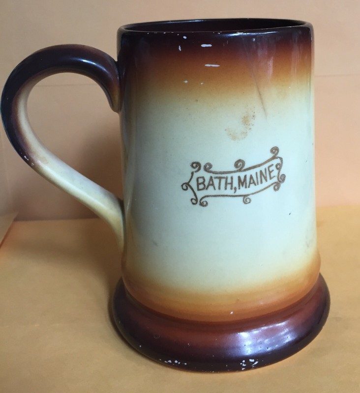 BATH MAINE SOUVENIR MUG - FRANCISCAN MONK MUG PLAYING VIOLIN LIMOGES PORCELAIN