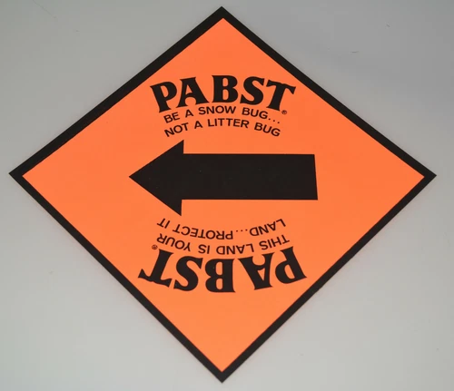 RARE Vintage PABST BLUE RIBBON Beer Snowmobile Trail Marking Sign Snow Bug PBR