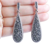 AUSTRIAN CRYSTAL RHINESTONE BLACK CHANDELIER DANGLE EARRINGS BRIDAL STUD E2082B
