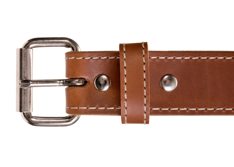 Natural Full-Grain Leather Stitched Belt- Double Thickness- American Made - Image 3 of 3