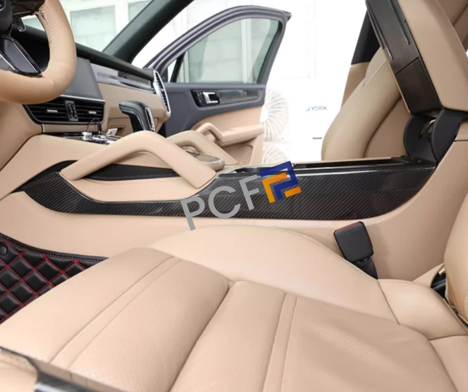 For 18-24 Porsche Cayenne Center Console Gear Shift Side Carbon Fiber Panel Trim - Image 2 of 4