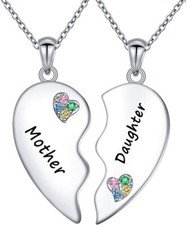 Mother Daughter Necklace 925 Sterling Silver Twin Half Heart Necklaces Set of 2