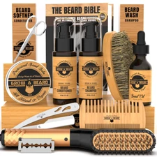 Beard Straightener Grooming Kit for Men, Beard Growth Oil, Sandalwood Balm, Bear