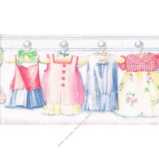 Pastel Colors Dresses Hanging Clothes Line Girl Room Cut Outs Wallpaper Border