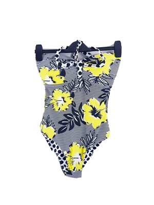Please Take Care Womens Black/White/Yellow Floral Swimsuit Swimwear Size 8UK New