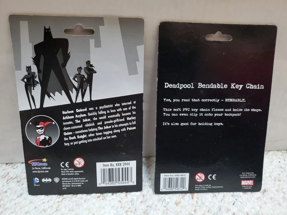 ¡Figura Harley Quinn de DC Comics y llaveros flexibles Marvel Deadpool! Nuevo Foto 2 de 4