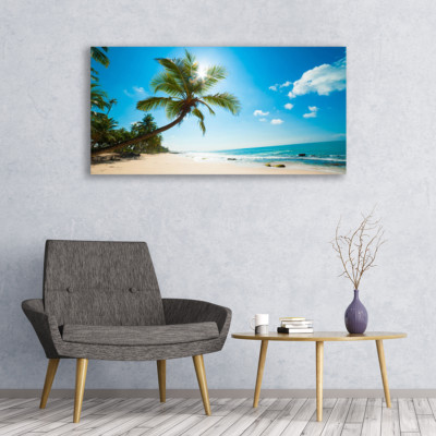 Image sur verre Tableau Impression 120x60 Paysage Palmiers Plage Mer