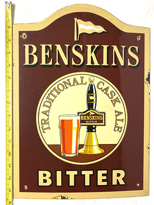 VINTAGE PORCELAIN BENSKINS BITTER TRADITIONAL CASK ALE SIGN,16x11''BAR DECOR,BEER