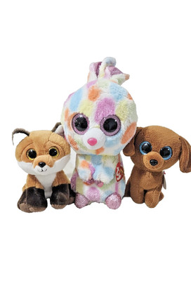 VTG TY Beanie Boos Plush Lot   Bunny, Dog & Fox with Big Eyes   Collectibles