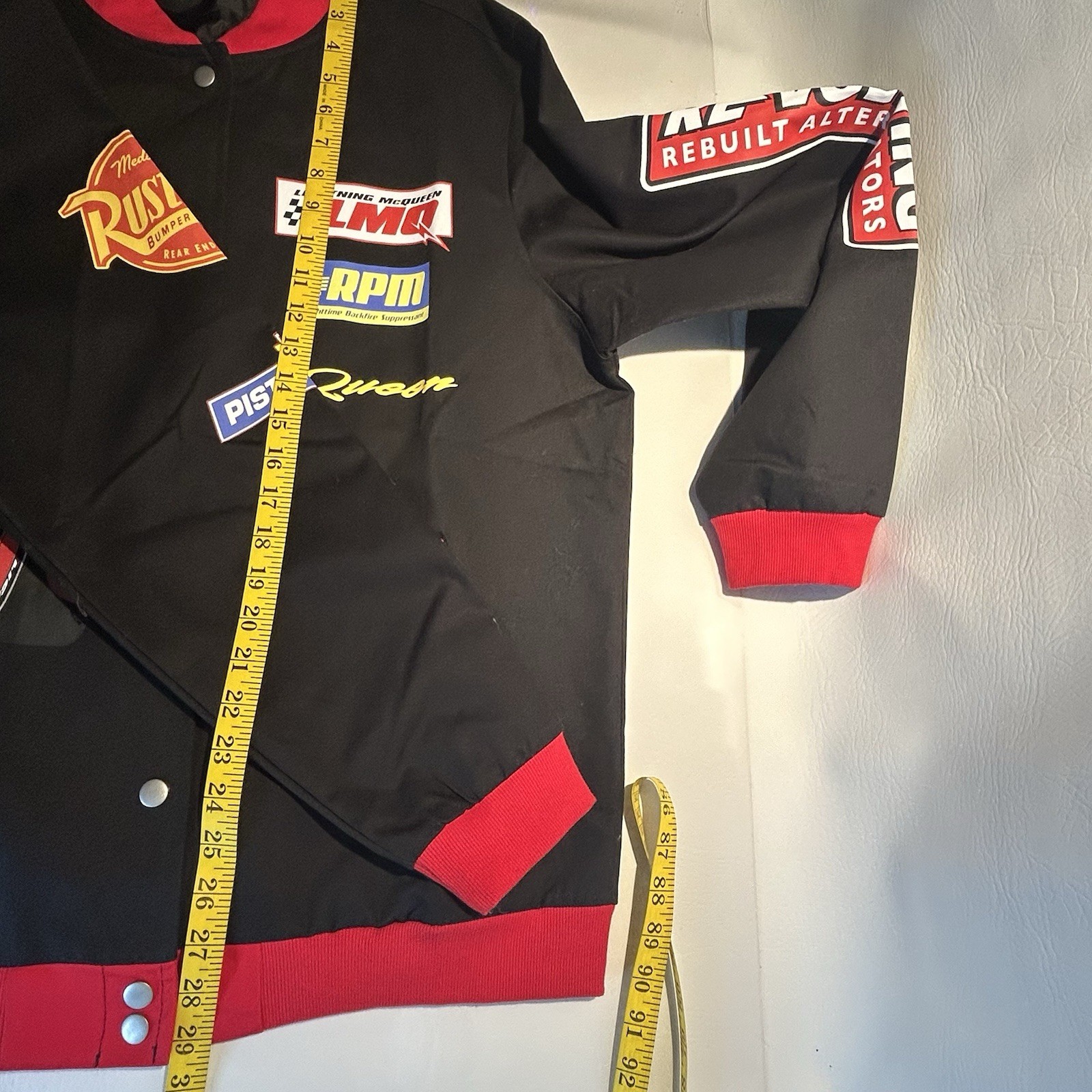 NWOT Disney Pixar Cars Lightning Mcqueen Racing Black Red Bomber Jacket Adult M image 4