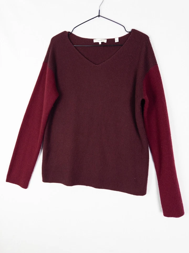 Suéter Vince Mezcla Lana Cachemira Mujer M Bloques de Color Pullover Tejido Cuello en V Foto 3 de 4