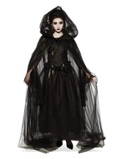 Rubies Black Hooded Tulle Cape for Adults, Women's No Size One Size,