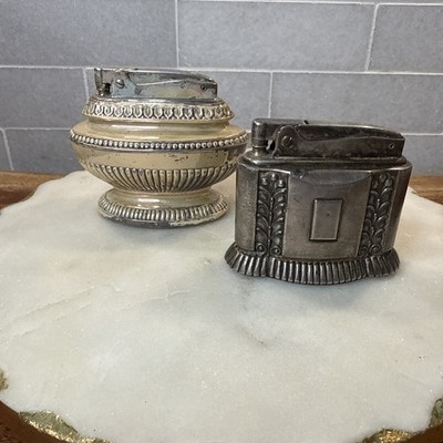 Ronson QUEEN ANNE & DIANA Table Lighters Silver Plated Vintage Set Of 2