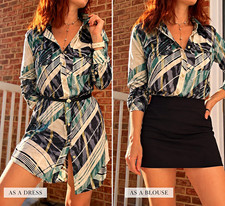 Marciano Guess Women’s Silk Abstract Print Collared Button-Down 3/4 Sleeve S