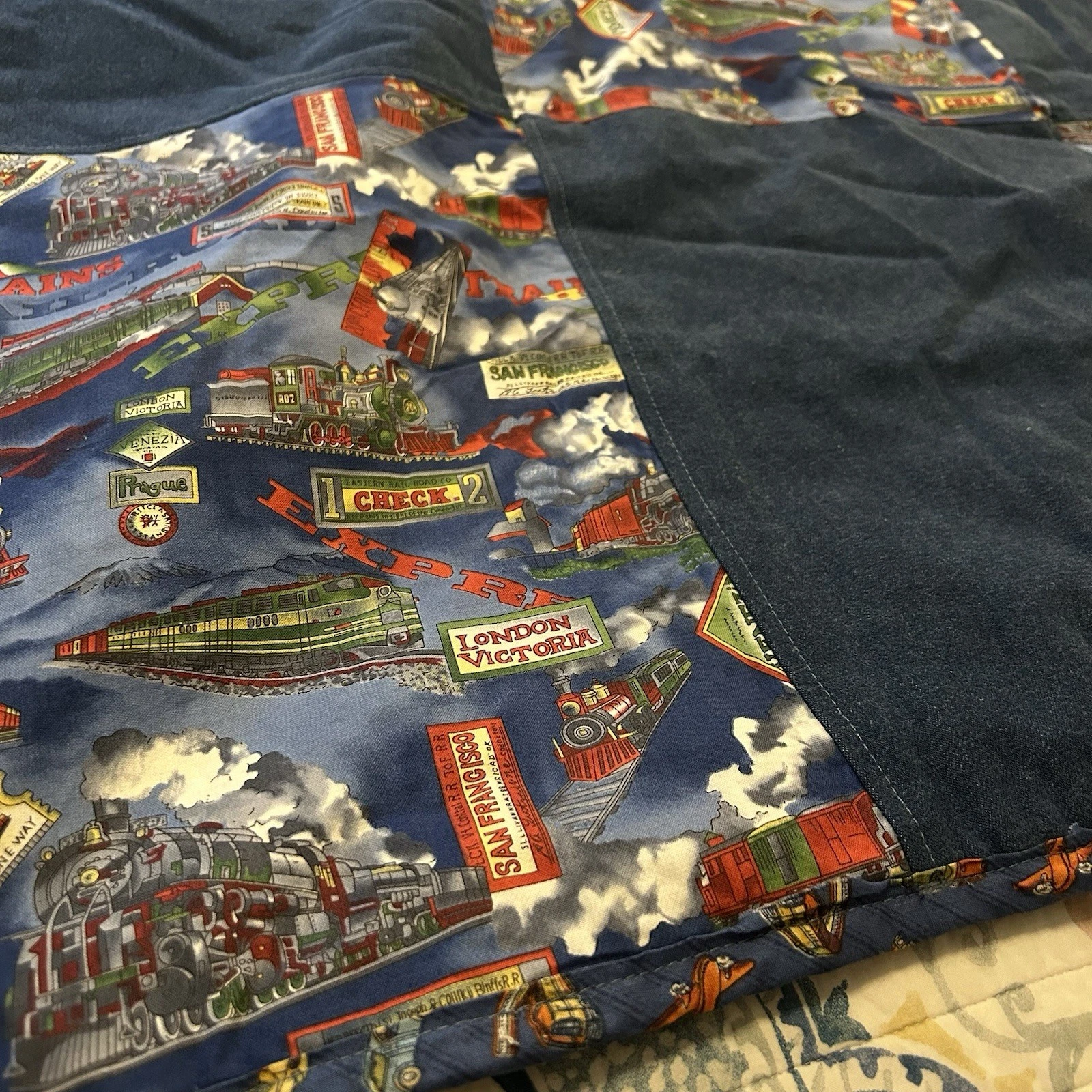 Trains Baby Bedding Nursery 2pc Set Quilt 36X45 100% Cotton Denim Blue
Opens in a new window or tab