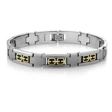 Men's Tungsten Carbide Bracelet with Black Carbon Fiber Gold IP Inlay