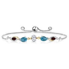 925 Silver and 10K Yellow Gold White Topaz London Blue Topaz Garnet and Lab