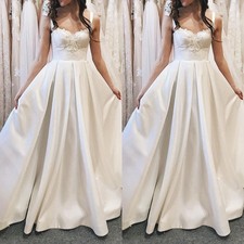 Elegant Wedding Dress Spaghetti Strap Satin Bridal Gown White/Ivory Sweep Train