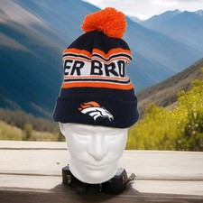 Denver Broncos NFL Youth Text Cuffed Ball Top Winter Beanie Hat