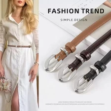 Real Leather Waist Belt Fashion Silver Buckle Women Jeans Dress Coats Waistband
