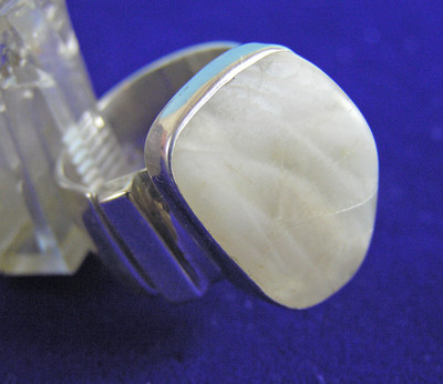 Lilly Barrack Sterling Handmade Wide Band White Quartz Ring Size 6.5 NEW