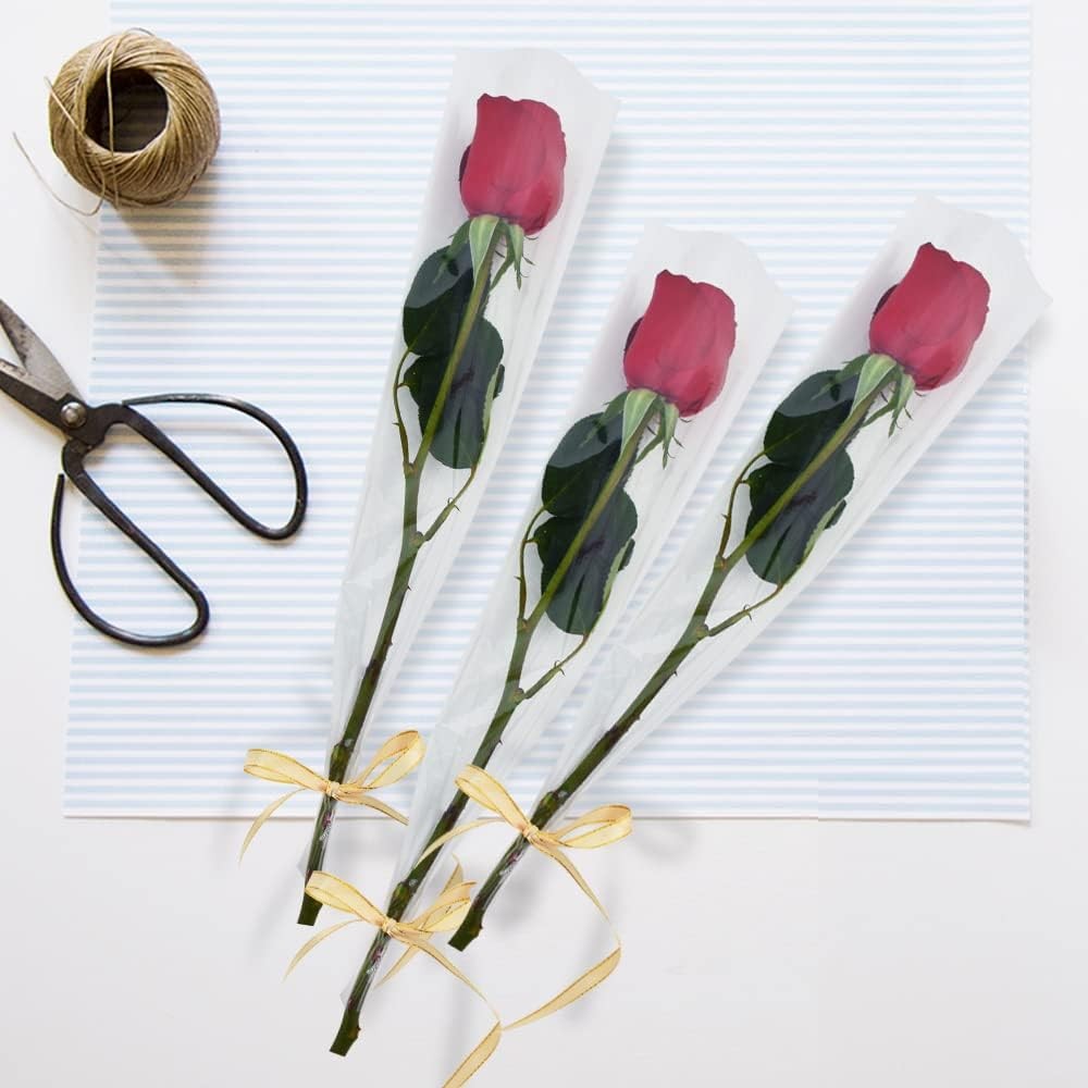 BEISHIDA 100 PCS Single Rose Sleeve 1 Count (Pack of 100), Fully Transparent 