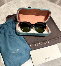 Gucci GG0035SA 002 Sunglasses Boston Asian Fit Web Stripe Black Green Authentic