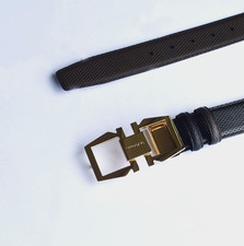 Ferragamo Black /Brown Reversible belt 120cm for Men Gold Geometric buckle