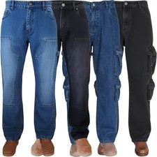 Mens Baggy Denim Carpenter Jeans Utility Cargo Pockets Relaxed Fit Oversized