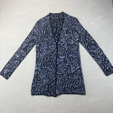 Kasper Blue Black Abstract Print Open Front Cardigan S
