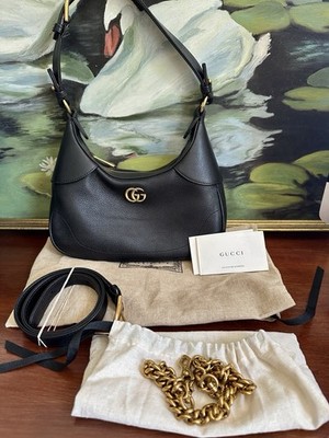 Gucci Aphrodite Black Leather Underarm Shoulder Bag with Dust Bag / Extras
