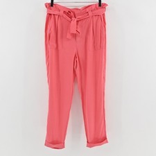 Joie Womens Paperbag Waist Pants Size S Coral Belted Cuffed Tapered Lightweight