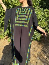 Embroidered Colorful Tatreez Thobe - Handmade Palestinian Thob Women Black Dress