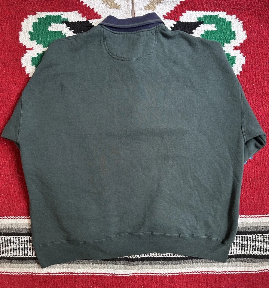 Винтажный Russell Athletic четверть молнии воротник толстовка зеленый/синий мужской XXL США - Изображение 4 из 4