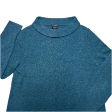 Talbots Pure Cashmere Sweater Womens Large Teal Blue Long Sleeve Collar Pullover