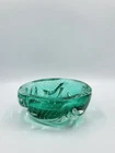 Beautiful Murano Sommerso Pinched Art Glass Dish 6 1/2" Blue Yellow  it Glows.