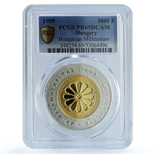 Hungary 3000 forint Kingdom Millennium Gilt KM-741 PR 69 PCGS silver coin 1999