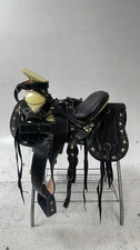 Charro Saddle – Black Leather with Tan Inlays & Contrast Stitching (15.5”)