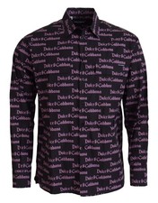 Dolce & Gabbana Black Purple Logo Slim Dress Formal Men's Shirt Authentic
