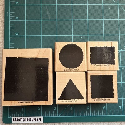 STAMPIN' UP! LITTLE SHAPES SET OF 4 WOOD & RUBBER STAMP SET 2000 Large Square 04
