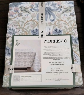 William Morris LUXURY TABLECLOTH STRAWBERRY THIEF Bird Floral holiday 120'' NEW