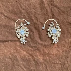 Ear Wrap Earrings Silver Blue Rhinestone Crystal 1950s Vintage Jewelry Costume