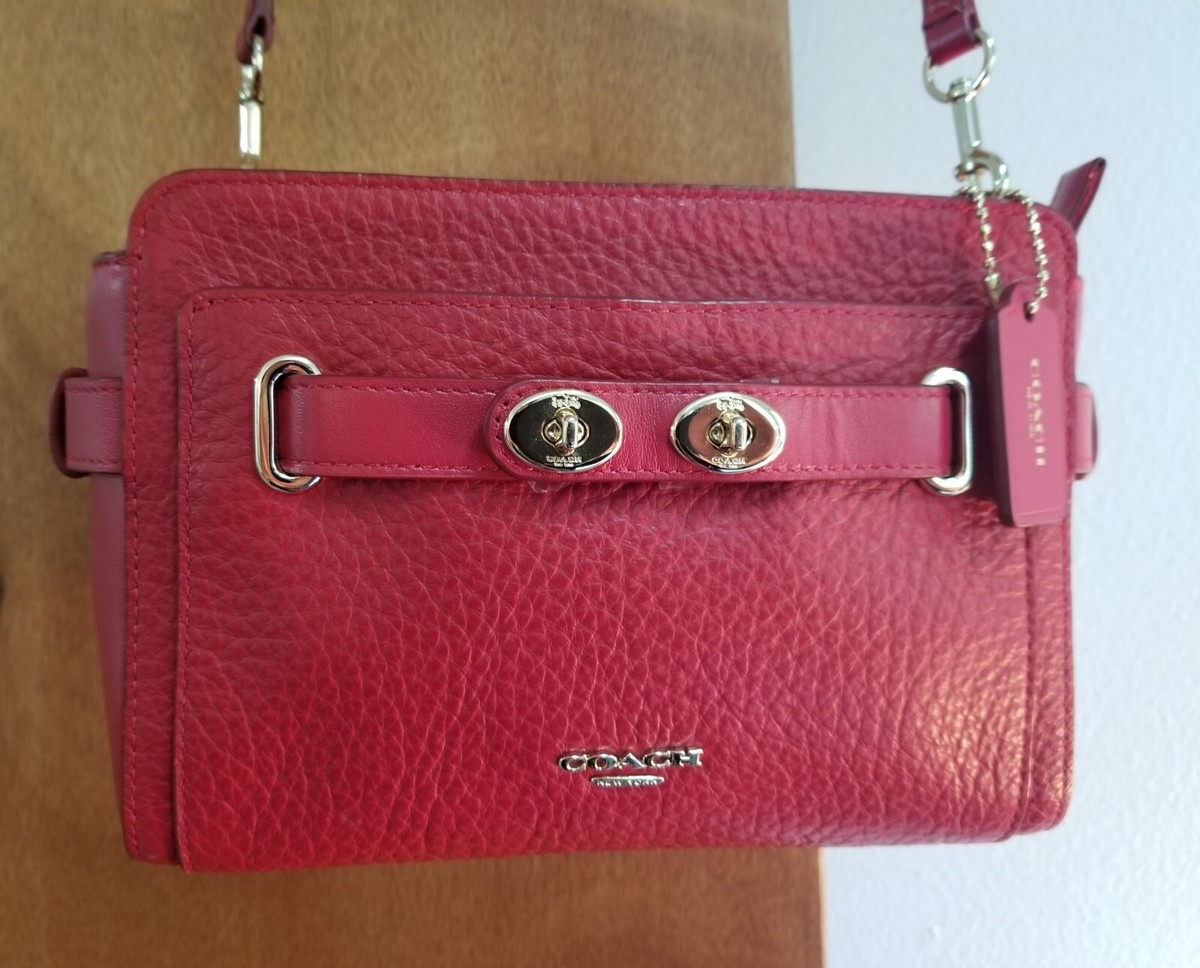 Auth COACH #35688 Mini Blake Crossbody In Cranberry Pebbled